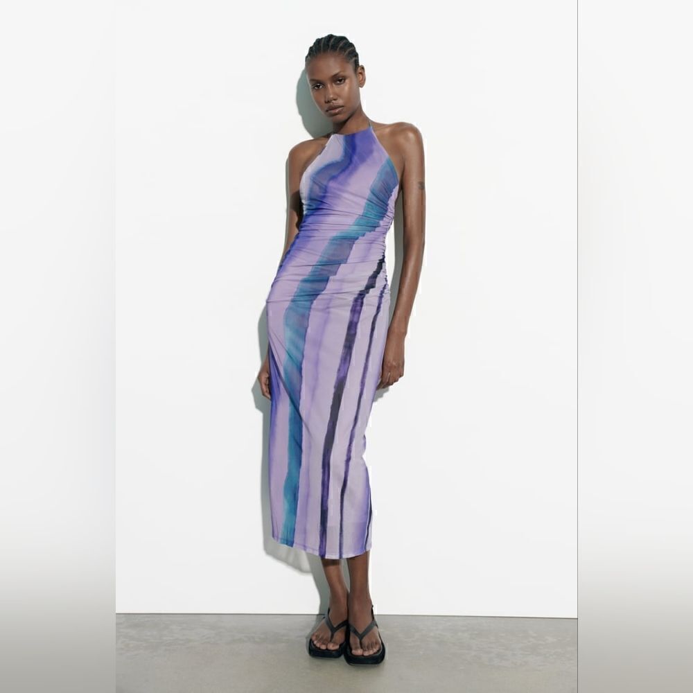 ZARA PRINTED TULLE MIDI DRESS - Picture 2 of 10